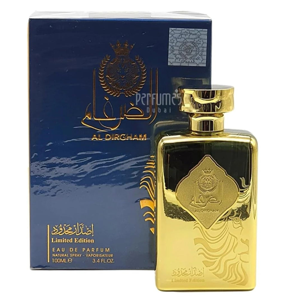 Ard al Zaafaran Al Dirgham limited edition bottle closeup, premium luxury aura for evenings.