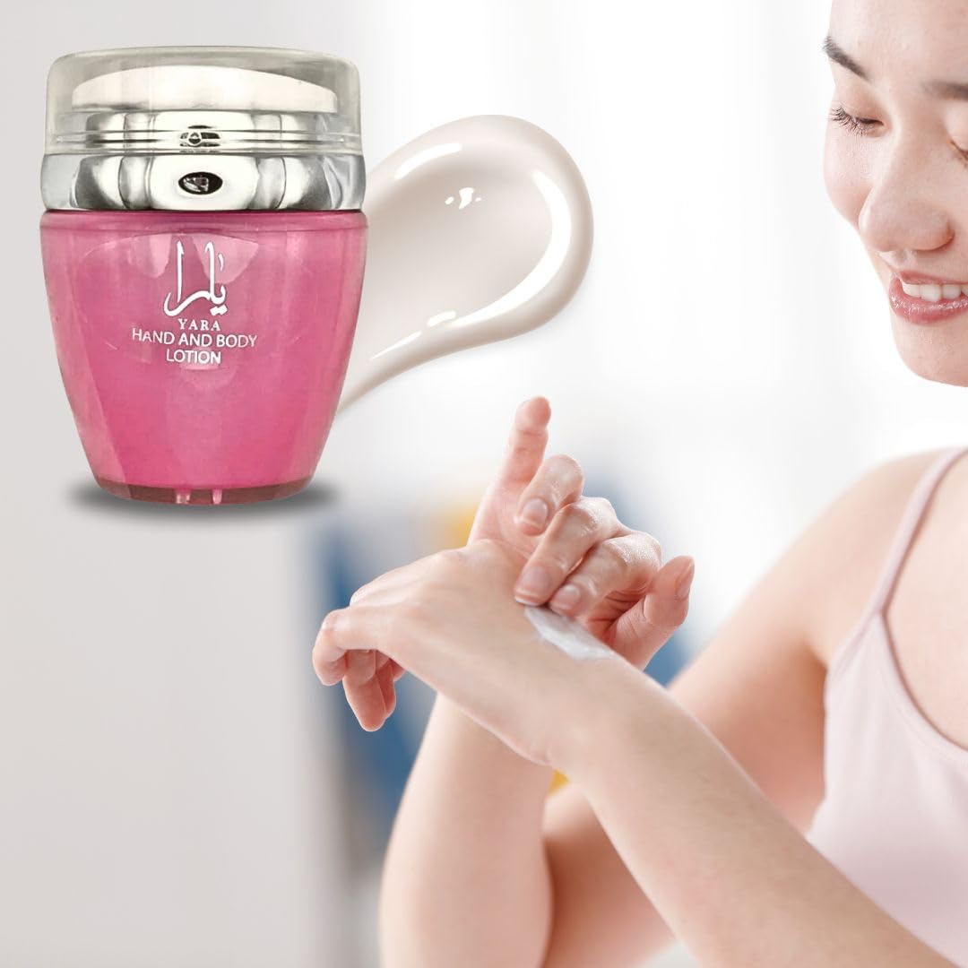Ard al Zaafaran YARA lotion hand-application view showing silky texture.