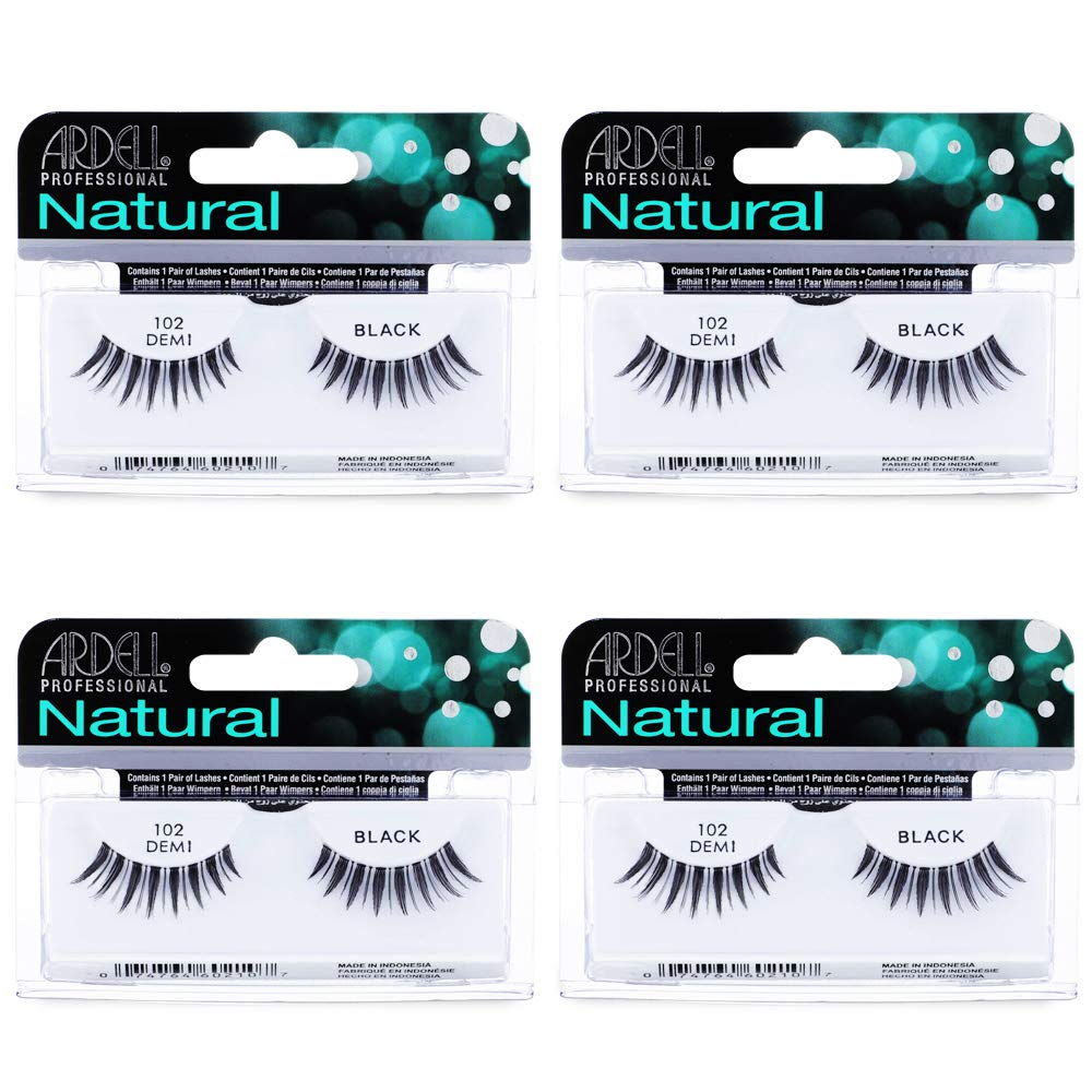 Ardell 102 Demi Black lashes blend thick and thin fibers for a natural look.