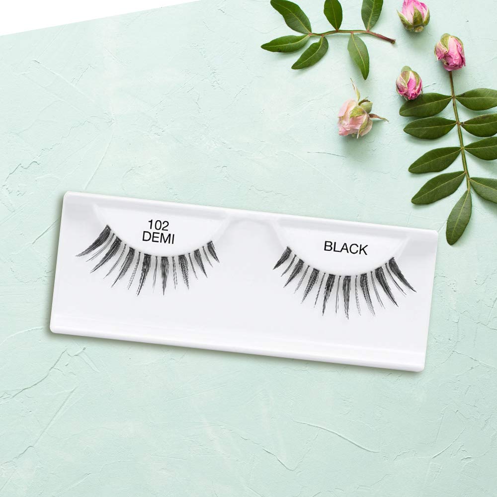 Ardell 102 Demi Black lashes use sterilized human hair for soft, natural-volume lashes.