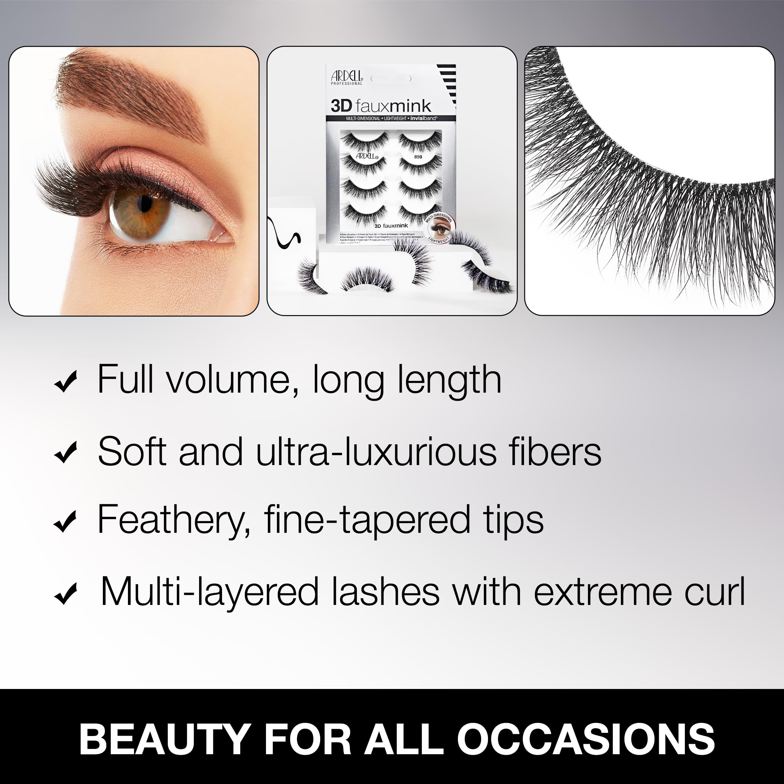 Ardell 3D Faux Mink Lashes Invisiband knot-free for a lightweight, secure fit.