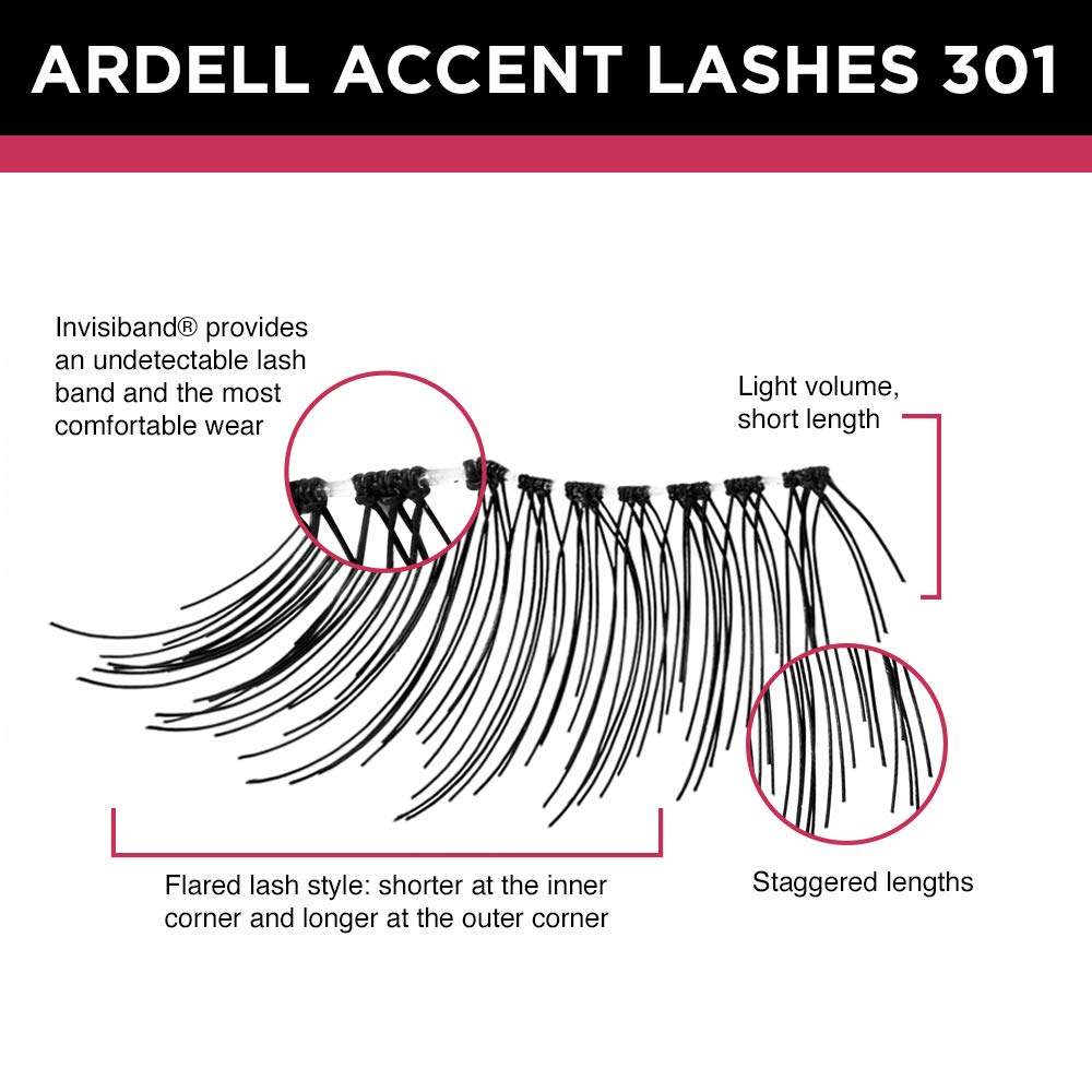 Ardell Accent Half Lashes 301 natural-look deliver subtle fullness for everyday elegance.