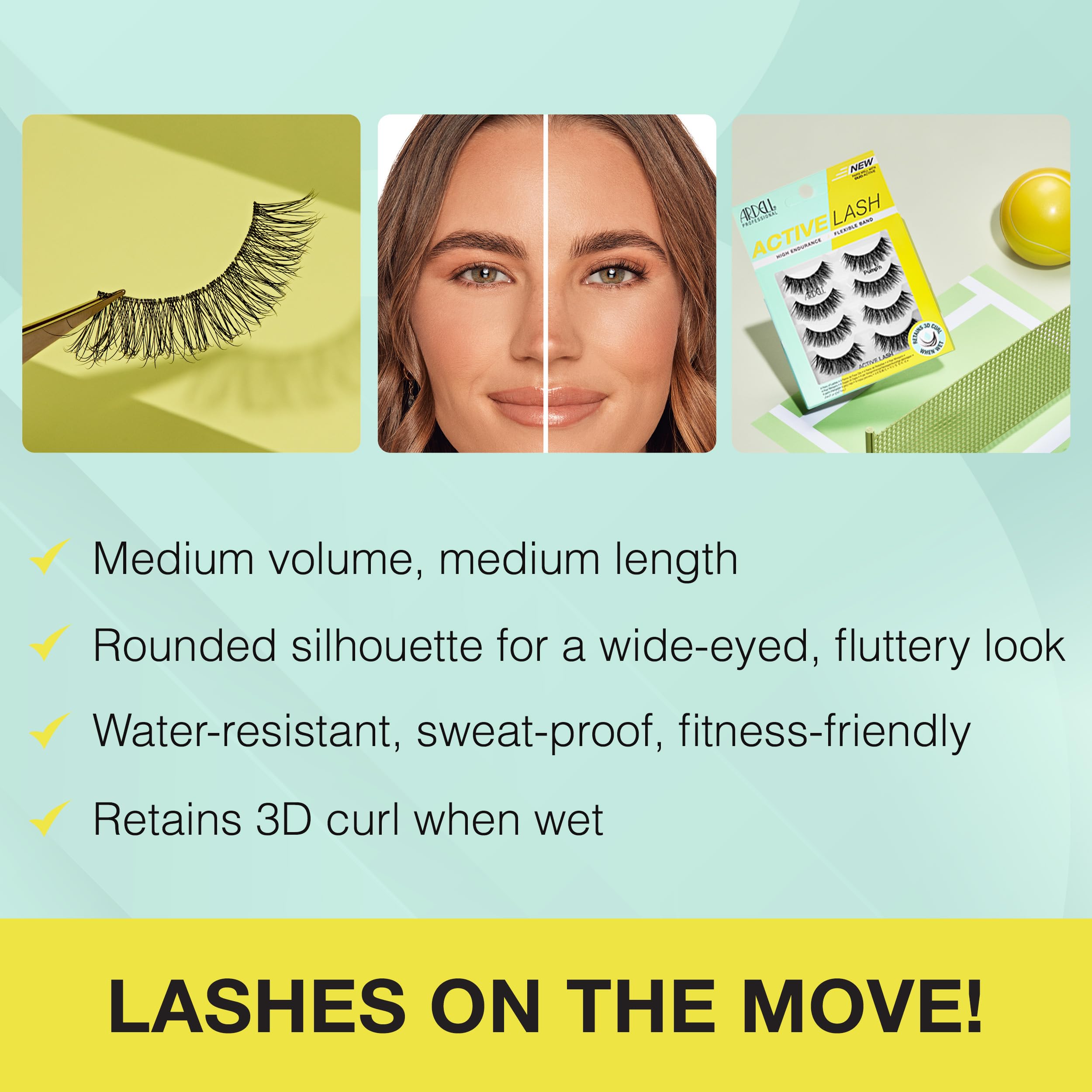 Ardell Active Lash water-resistant band keeps lashes secure through rain or sweat.
