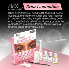 Ardell Brow Lamination Kit perming solution bottle illustrates a gentle formula for defined brows