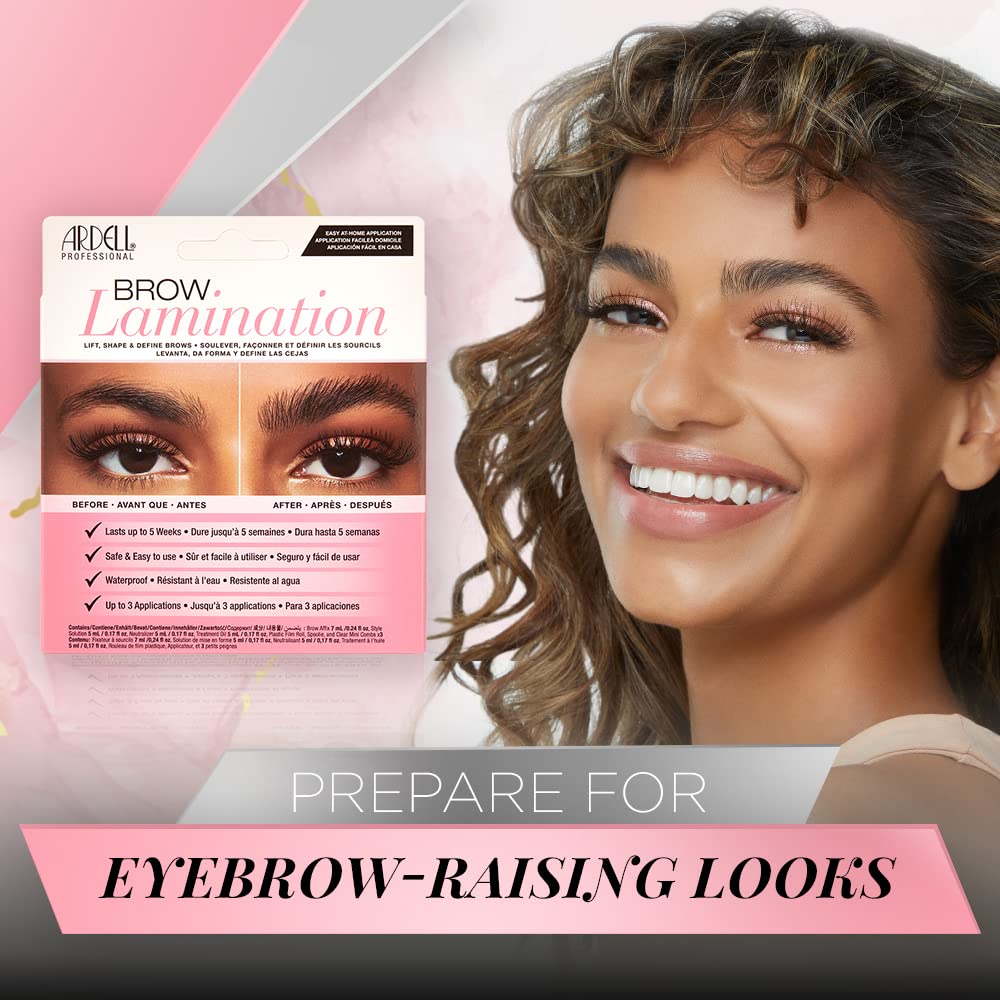 Ardell Brow Lamination Kit setting solution bottle demonstrates long lasting hold for sleek brows