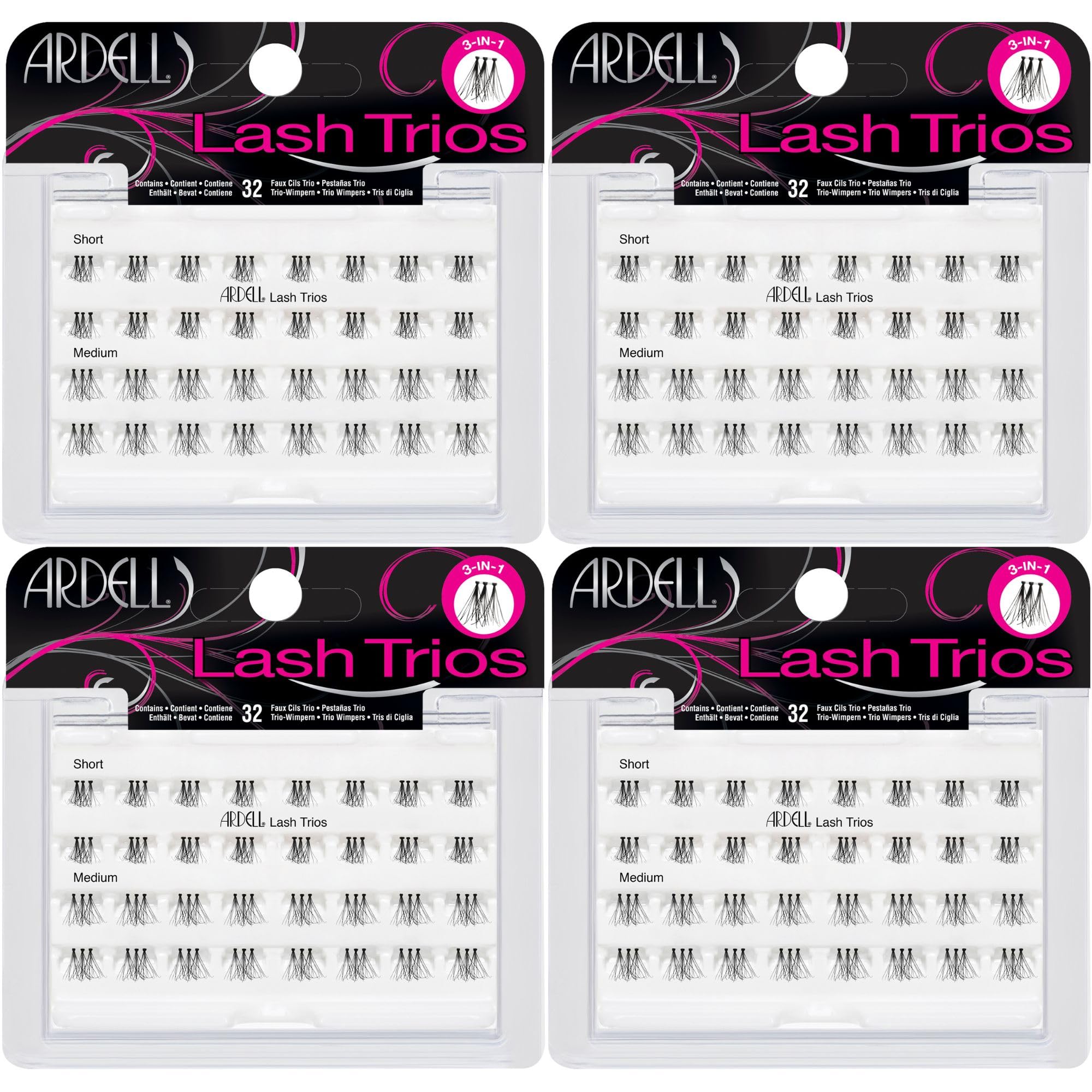 Ardell Cluster Lashes Trios on Invisiband in black, 4-pack for customizable natural to dramatic looks.