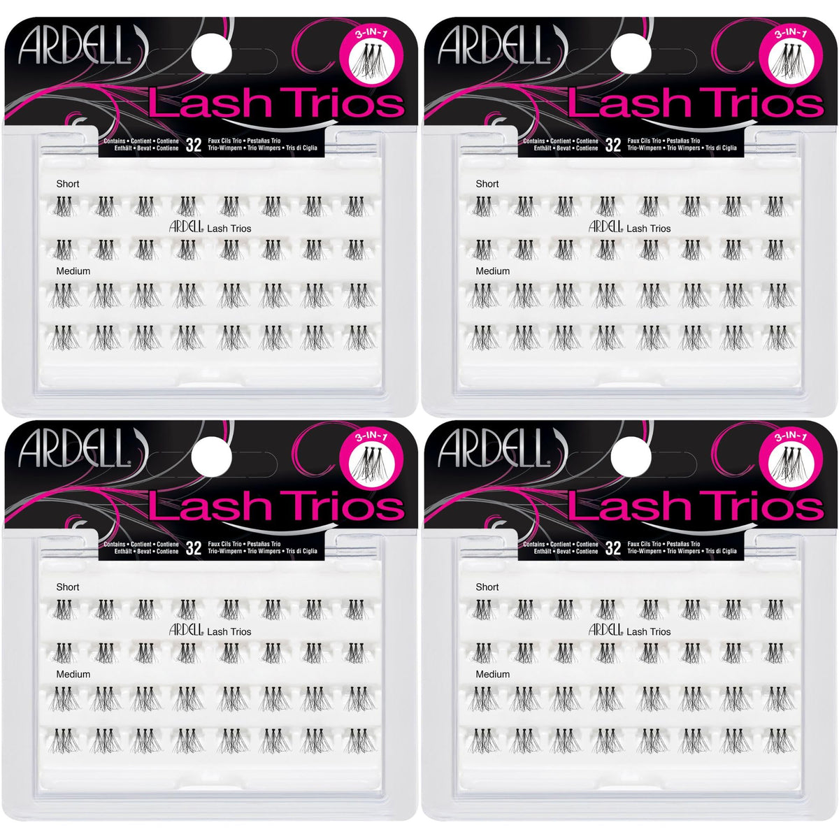 Ardell Cluster Lashes Trios on Invisiband in black, 4-pack for customizable natural to dramatic looks.