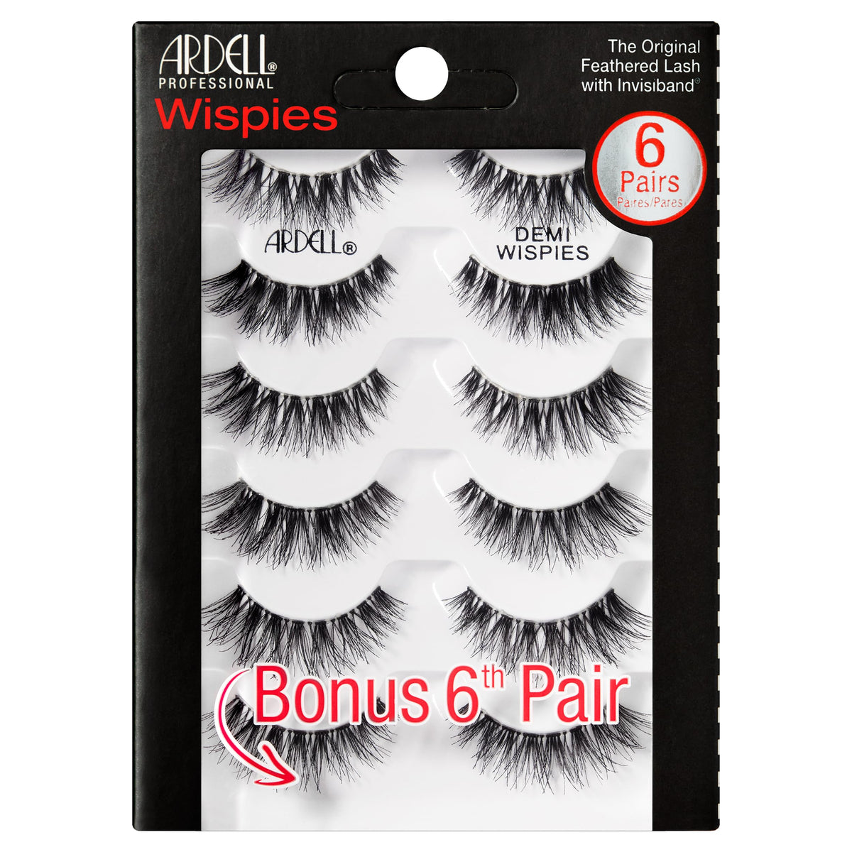 Ardell Demi Wispies Black lashes pack with six pairs for daily easy glam.