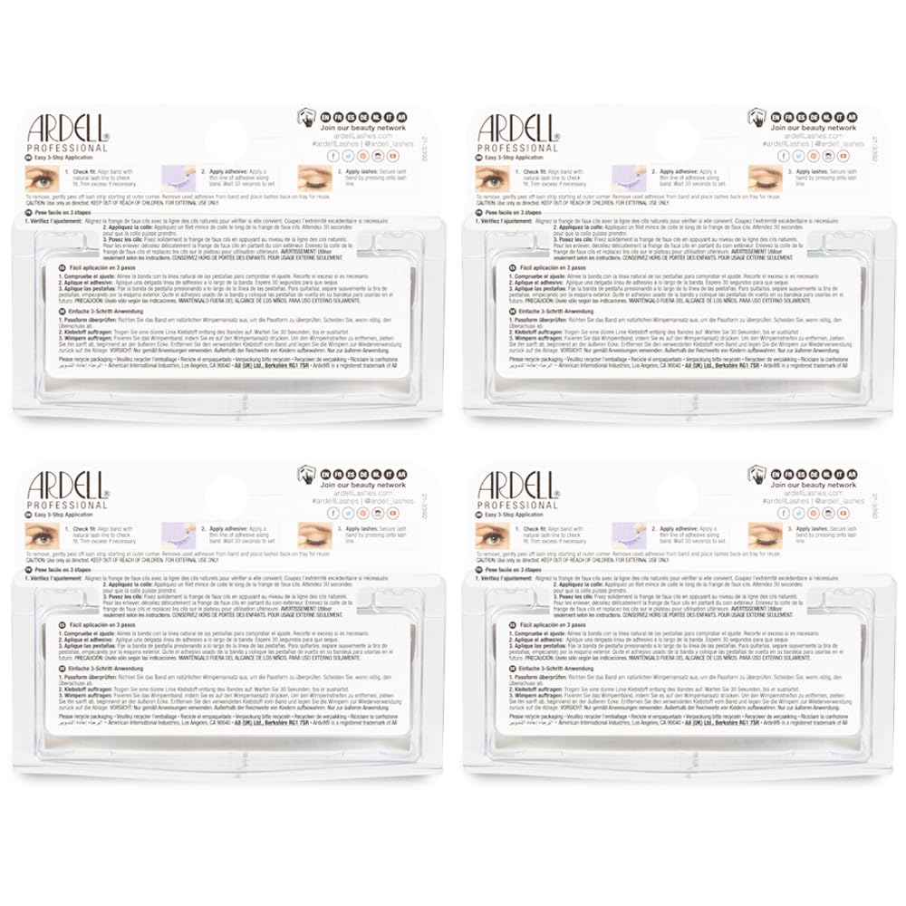 Ardell Demi Wispies Brown application illustrating reuse-ready, economical four-pack.