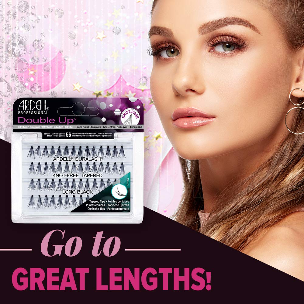 Ardell Double Up Individuals Long Black application closeup demonstrates easy lash placement.