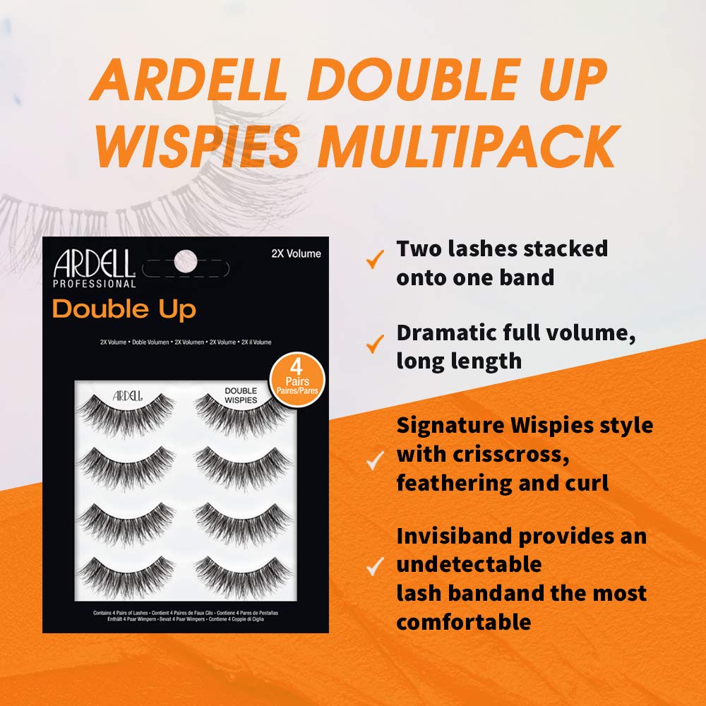 Ardell Double Up Wispies closeup-lash-band highlights invisible lash band for seamless wear.
