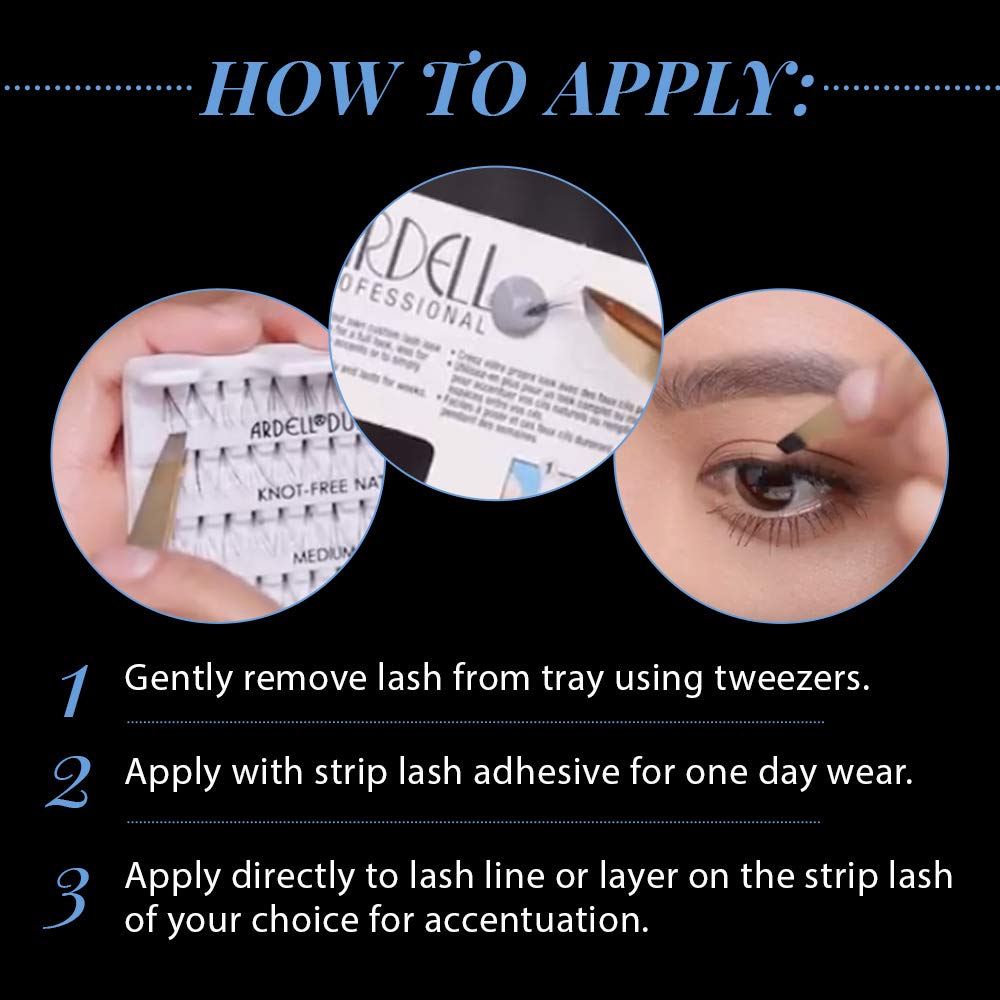 Ardell false eyelashes Trios Long Black, application-ready, ideal for day or night makeup.