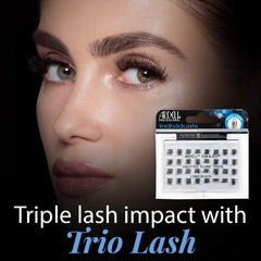 Ardell false eyelashes Trios Long Black pack, side view, easy to blend for natural or dramatic finish.