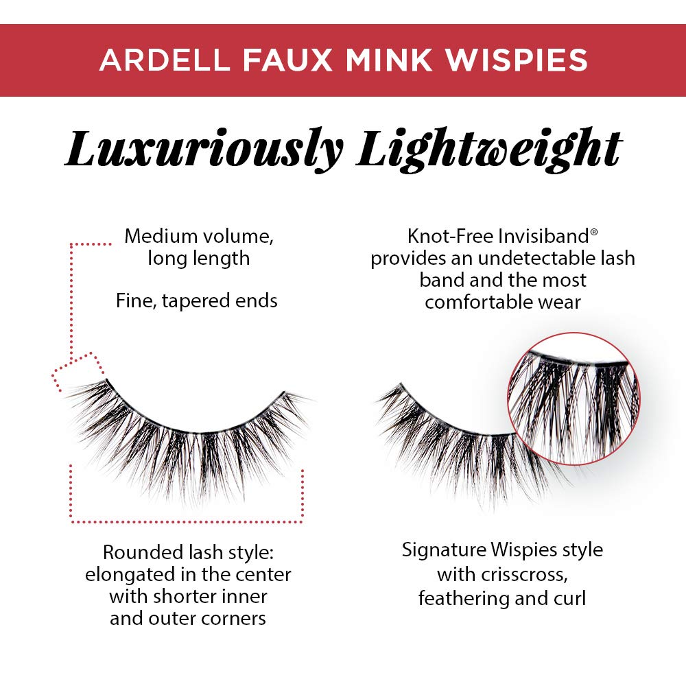 Ardell Faux Mink Wispies application tips image illustrates quick trimming and placement.