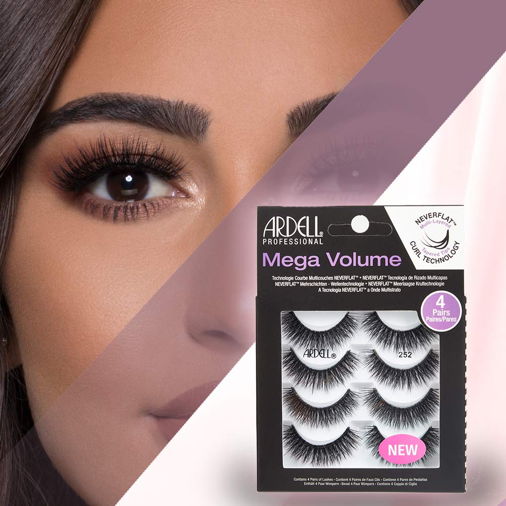 Ardell Lashes Mega Volume 252 lash band closeup reveals NeverFlat curl for seamless blend.