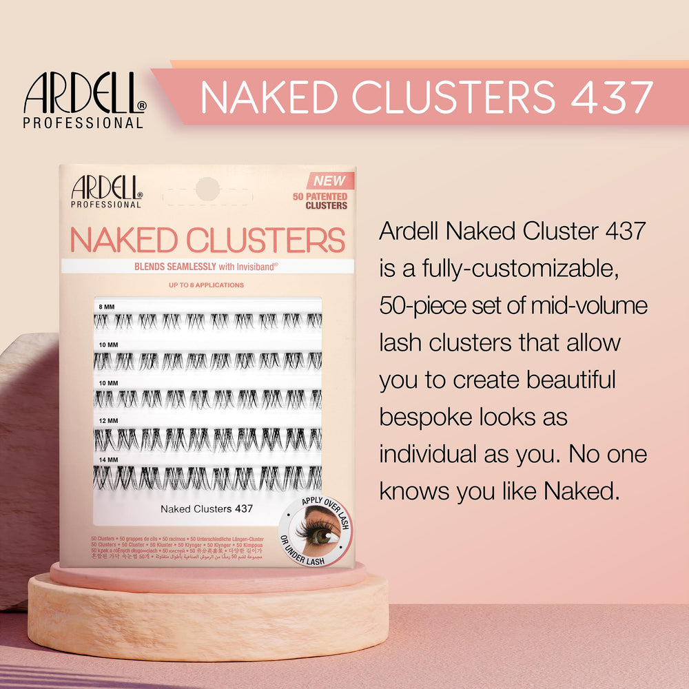 Ardell Naked Clusters 437 flared strands demonstrate airy dimension with natural finish.