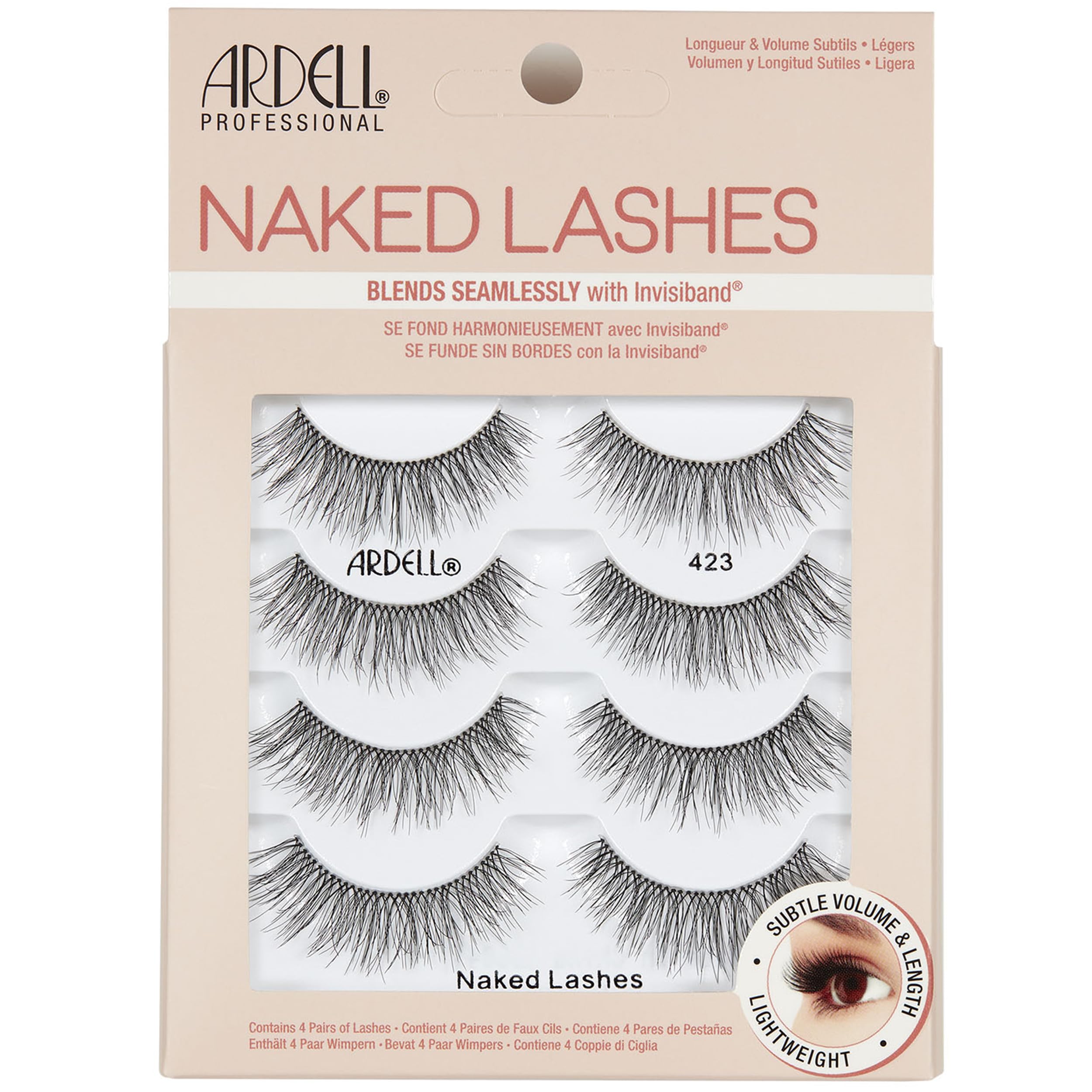 Ardell Naked Lashes 423 Invisiband application close-up for natural everyday look.