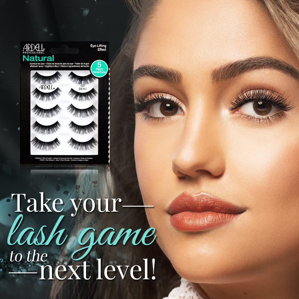 Ardell Natural 101 Demi Black pack image—six reusable pairs for versatile looks.