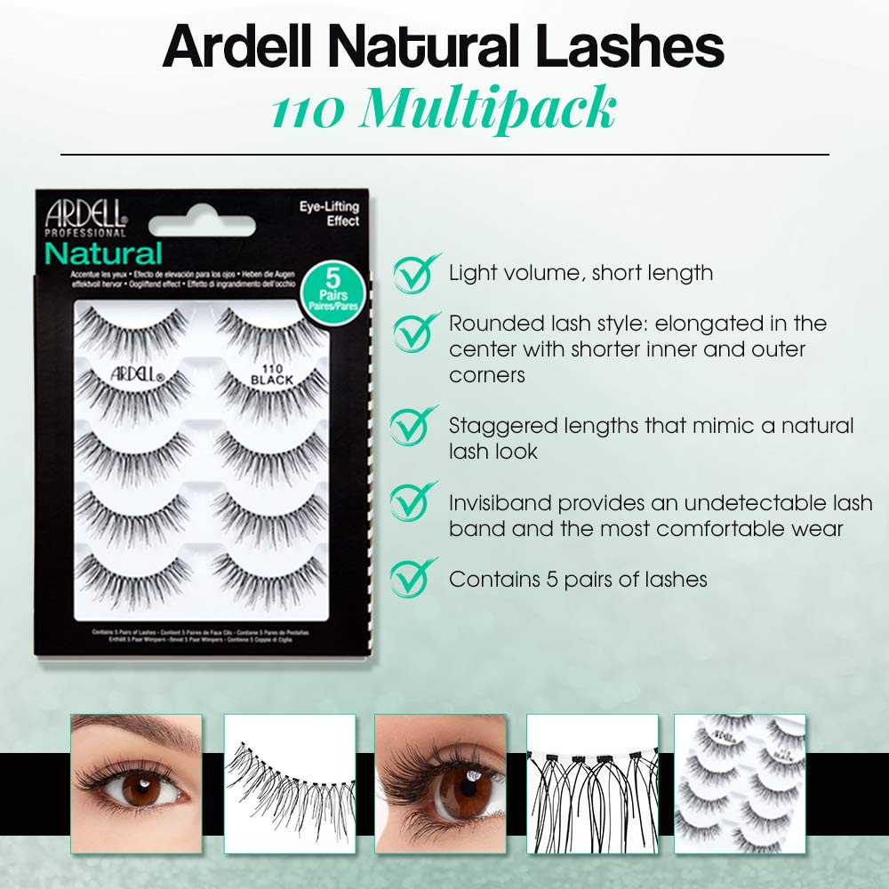 Ardell Natural Eyelashes 110 Black application demonstrates easy, comfortable wear with clear invisible band.