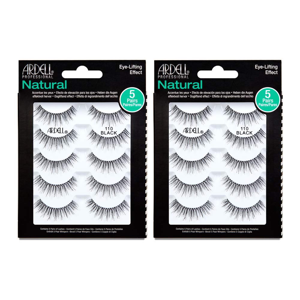 Ardell Natural Eyelashes 110 Black closeup emphasizes a natural look with soft, layered lashes.