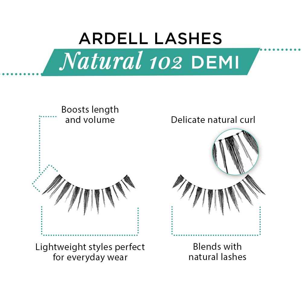 Ardell 102 Demi Black on eye shows natural look with soft fibers