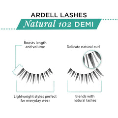 Ardell 102 Demi Black on eye shows natural look with soft fibers