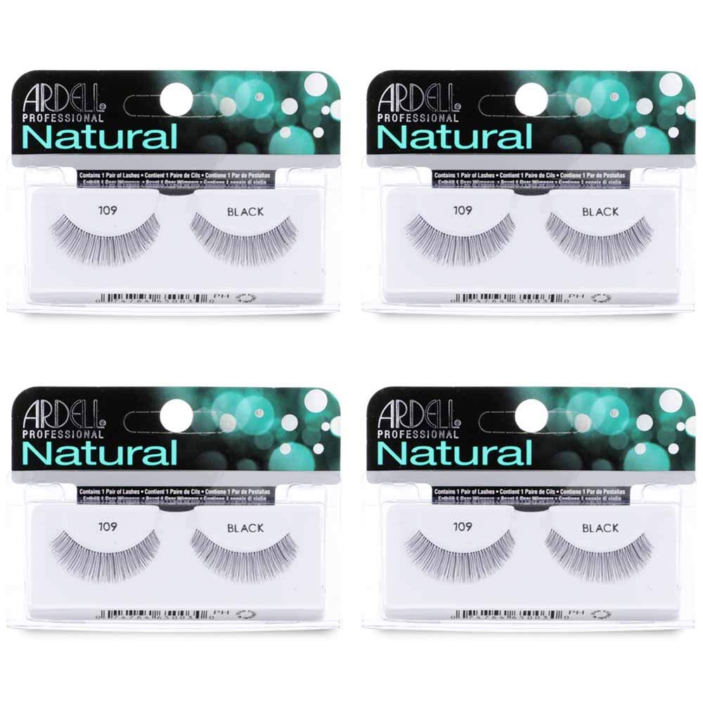 Ardell Natural Lashes 109 Black strip pack illustrates short rounded lashes for a natural day look.
