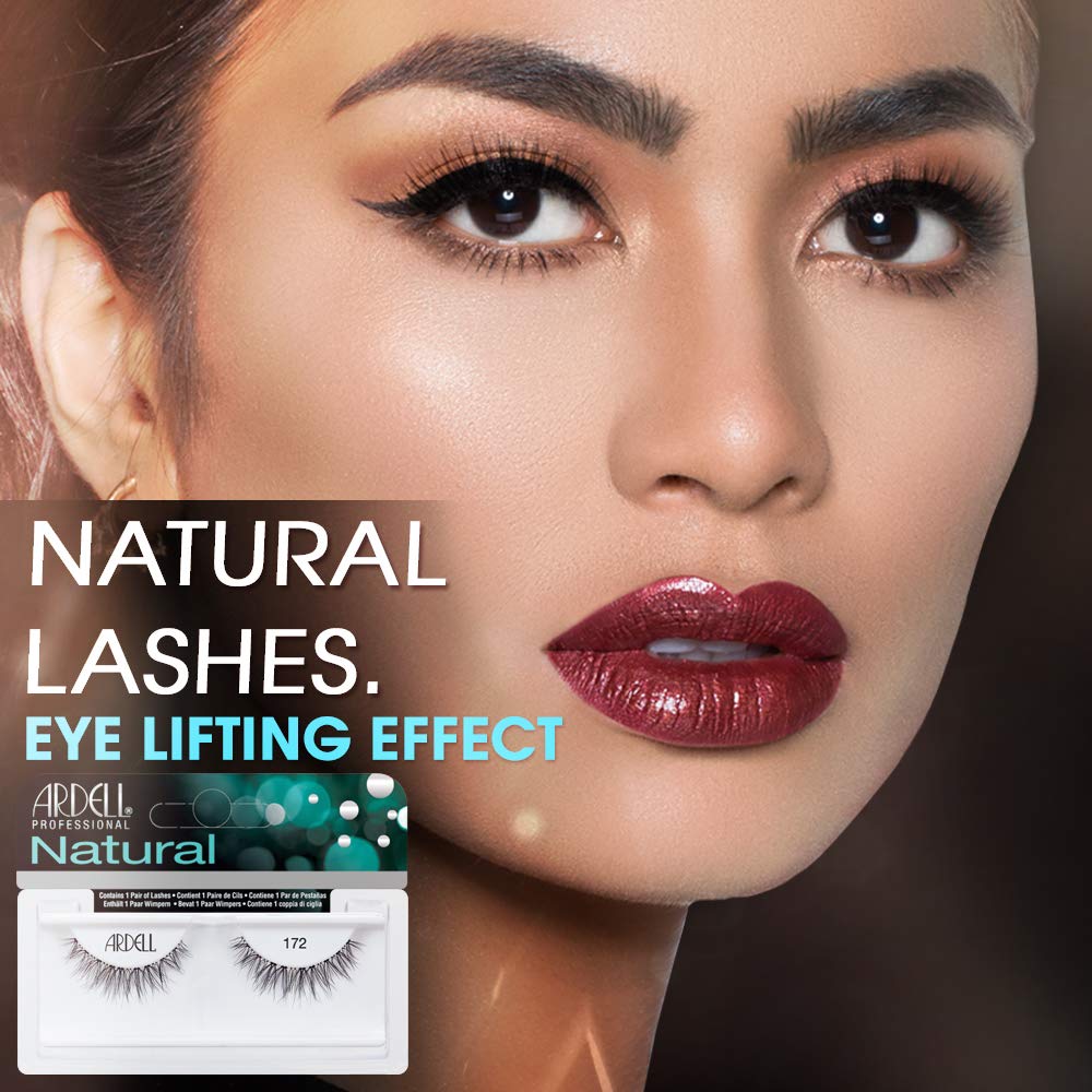 Ardell Natural Lashes 172 soft tapered fibers add natural volume for daytime looks.