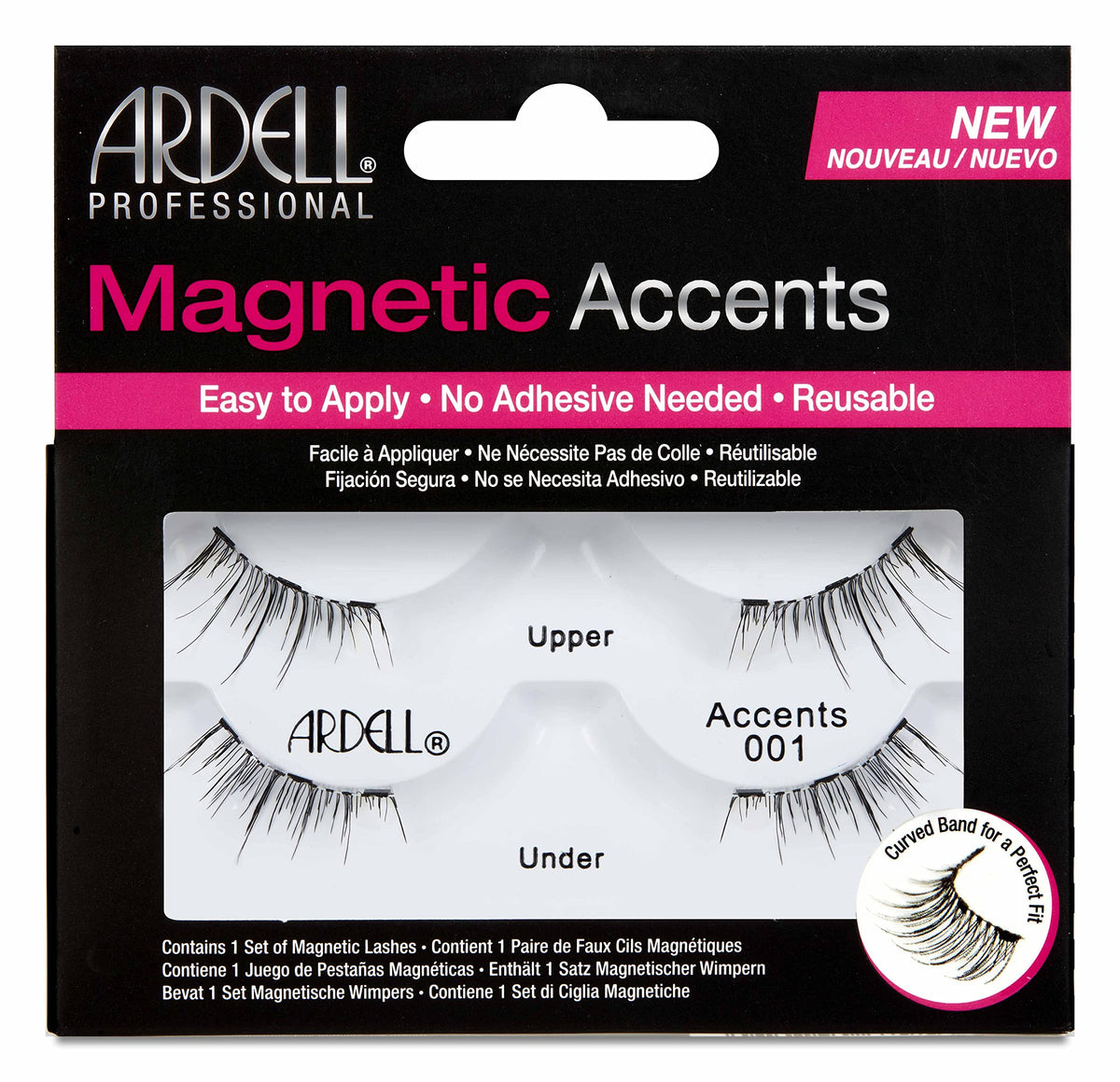 Ardell Accent 001, pestañas superiores magnéticas, aplicación rápida sin pegamento.