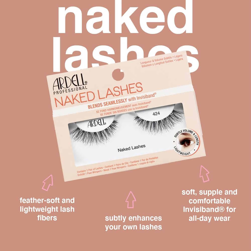 Ardell Strip Lashes 424 natural look with Invisiband for comfortable daily wear.