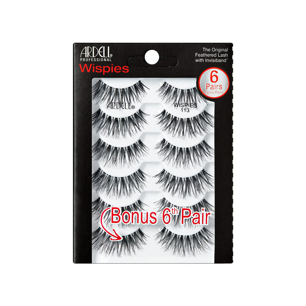 Ardell Wispies 113 closeup shows fluttery natural-length lashes for everyday glam.