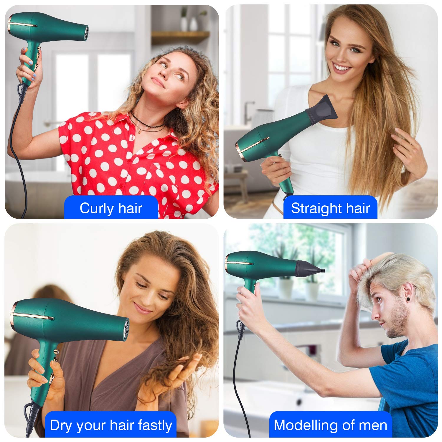 ARDIRO 2000W hair dryer 8.2ft cord enables flexible home or salon use.