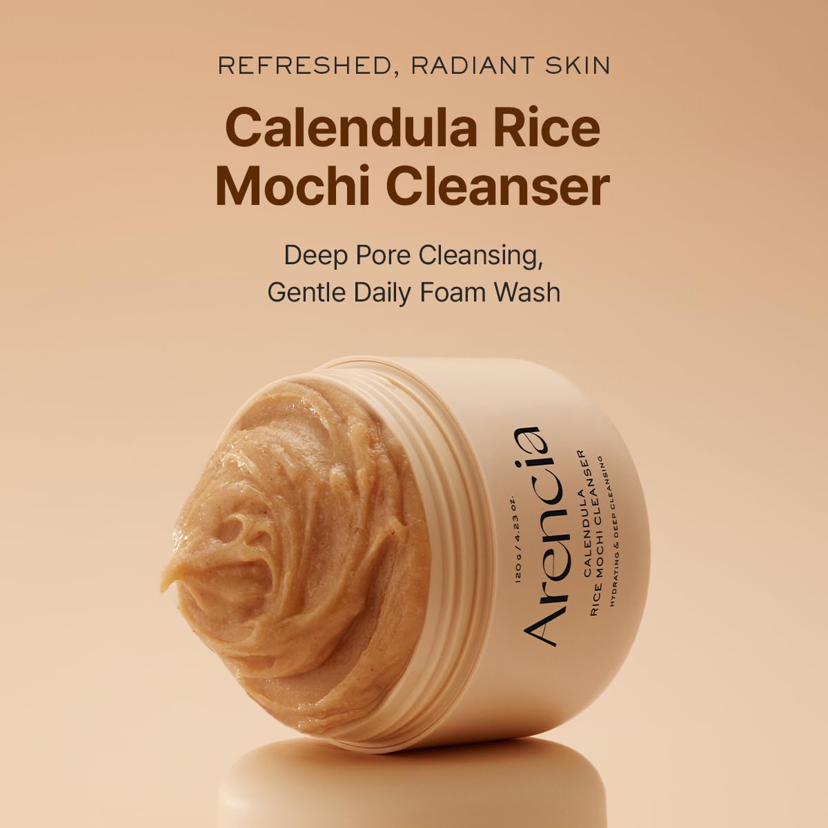 ARENCIA Calendula Rice Mochi Cleanser foam showing a light daily cleanse.
