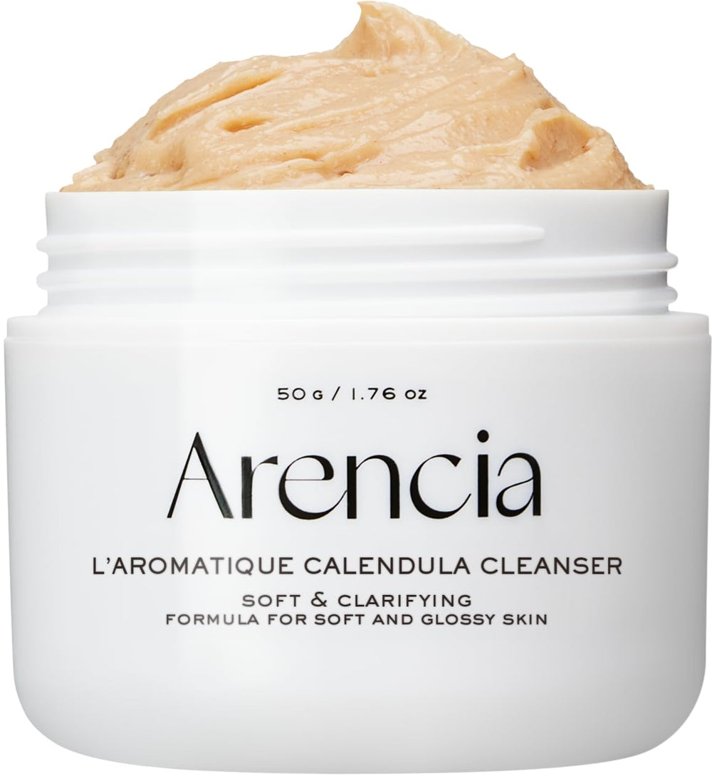 ARENCIA Calendula Rice Mochi Cleanser packaging highlights gentle, moisturizing cleansing routine.