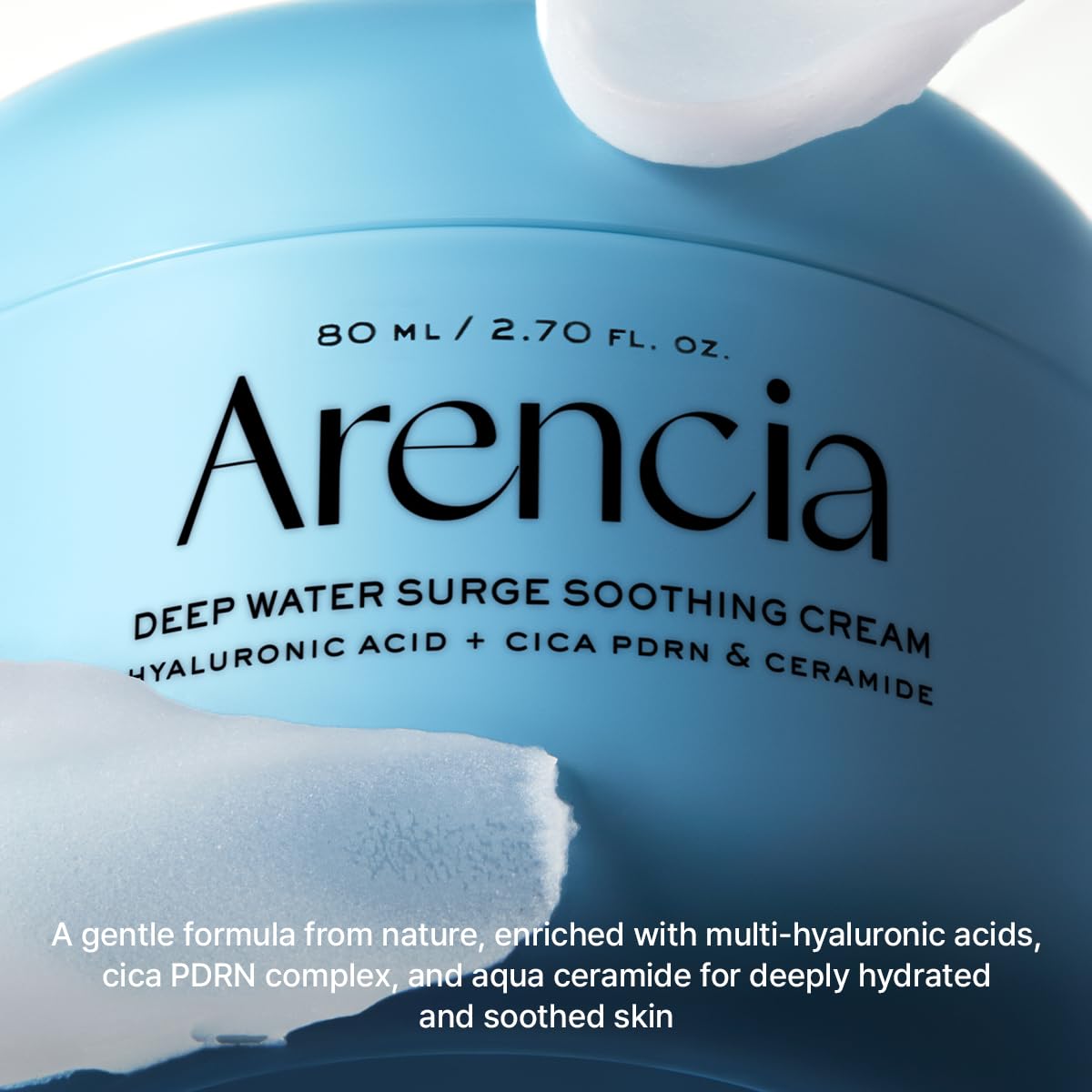 ARENCIA Deep Water Surge Cream applied to face for soothing hydration