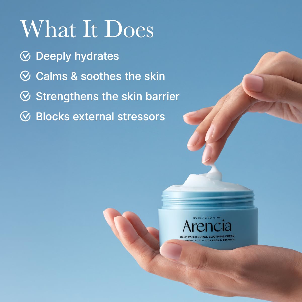 ARENCIA Deep Water Surge Cream texture swirl demonstrating light, fast absorption