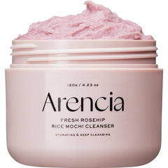 ARENCIA Fresh Rosehip Rice Mochi Cleanser packaging highlights premium formulation for sensitive skin.
