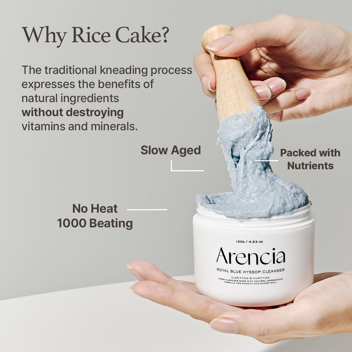 ARENCIA Hyssop Brightening Scrub packaging highlights 34 natural extracts for skin care.