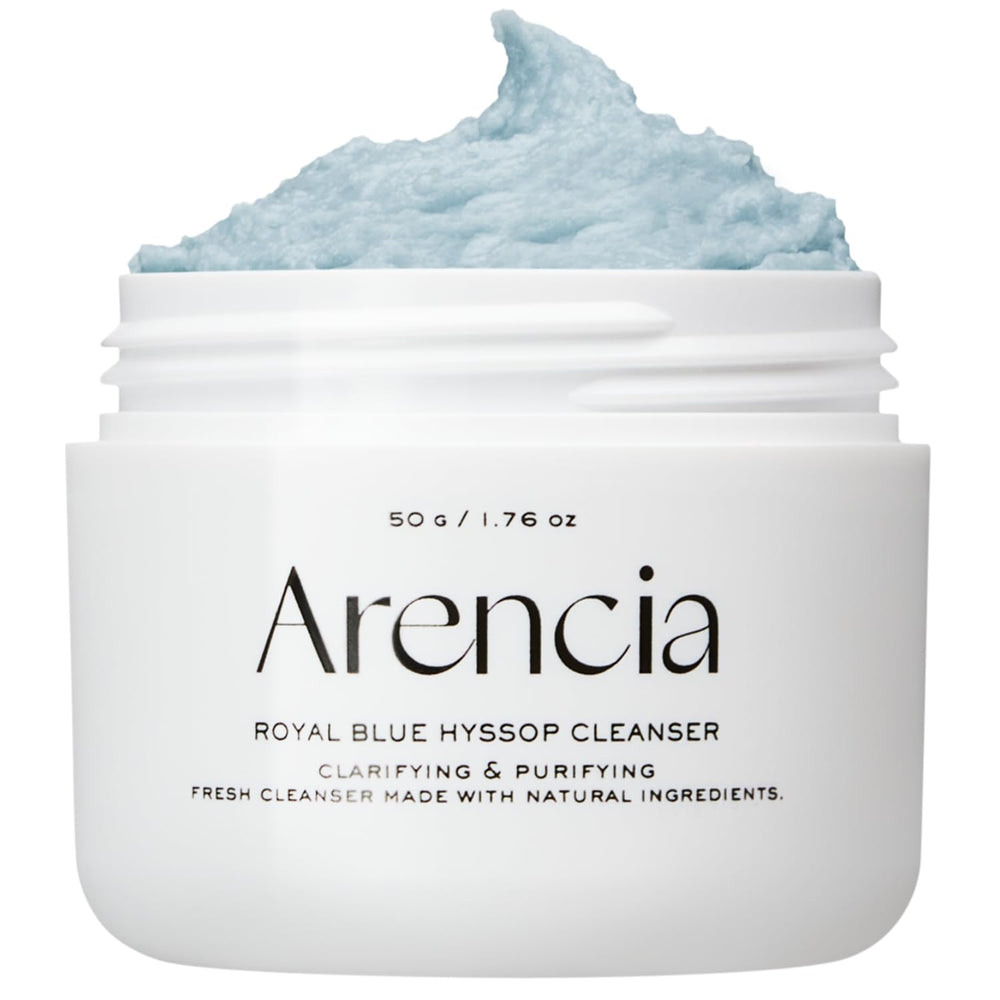 ARENCIA Hyssop Brightening Scrub packshot highlights gentle exfoliation for refined pores.