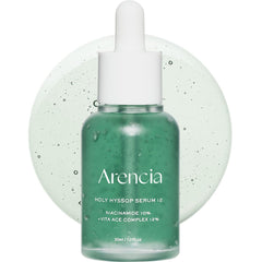 ARENCIA Hyssop Glow Serum bottle shows hydrating formula for radiant skin