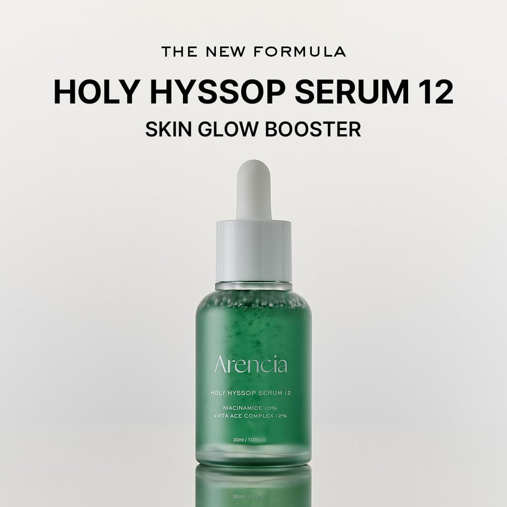ARENCIA Hyssop Glow Serum ingredients layout highlights vitamin ACE benefits