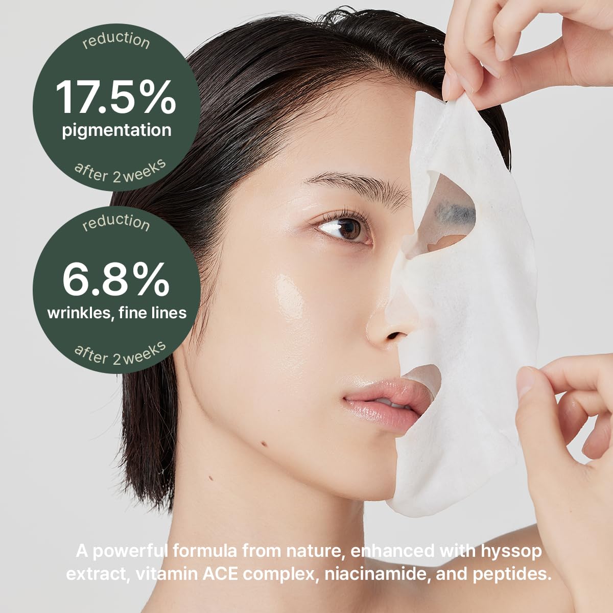 ARENCIA Hyssop Glow Sheet Mask on face demonstrates immediate dewy glow.