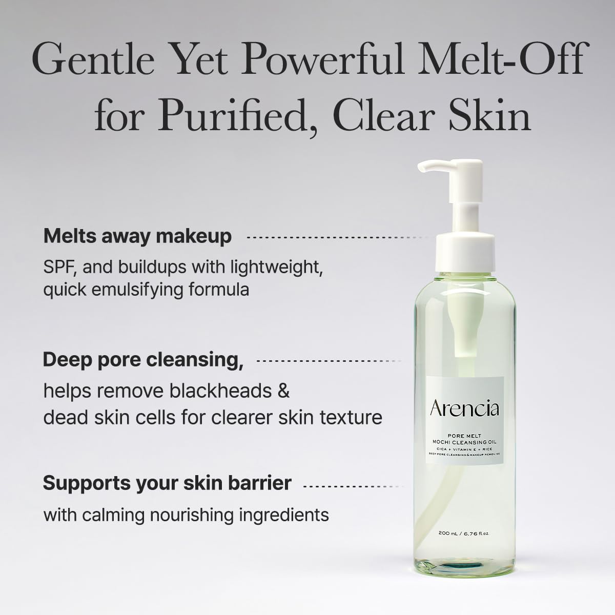 Ingredient emphasis on rice amino acid in ARENCIA Pore Melt Mochi cleanser