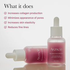 Arencia serum on spoonful image suggests nourishing, skin-softening feel.