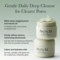 Arencia Rice Mochi Cleanser ingredients highlights 34 natural extracts supporting moisture.