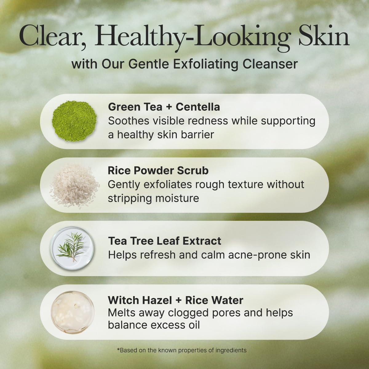 Arencia Rice Mochi Cleanser pore-minimizing visuals show refined pores and hydration.