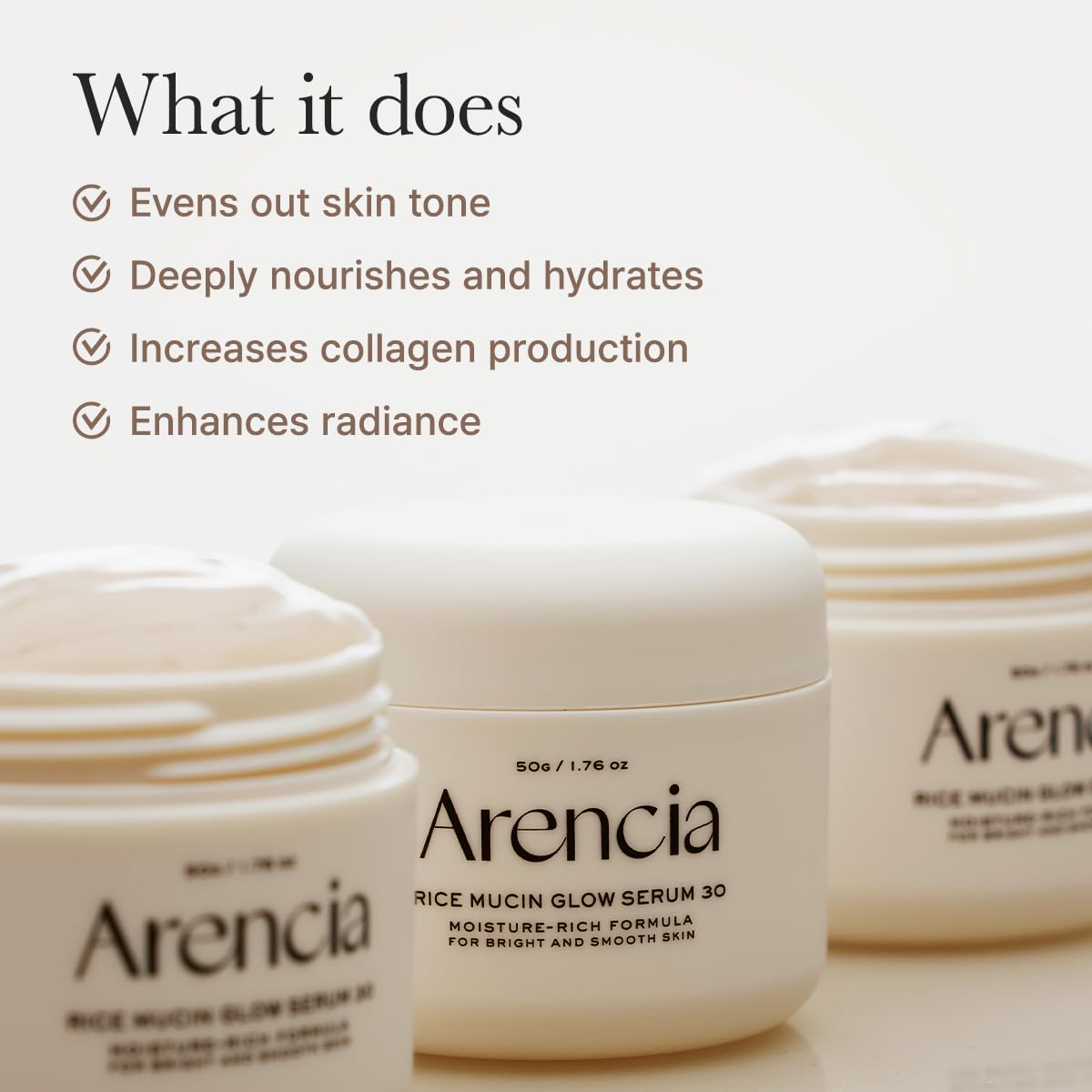 Arencia Rice Mucin mask swatch shows creamy formula for overnight hydration.