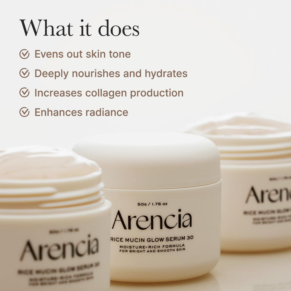 Arencia Rice Mucin mask swatch shows creamy formula for overnight hydration.