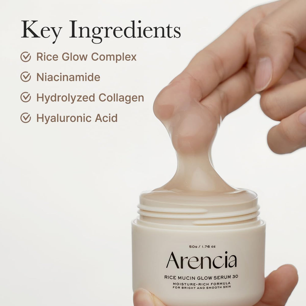 Arencia Rice Mucin Overnight Glow Serum ready for nightly glow routine.
