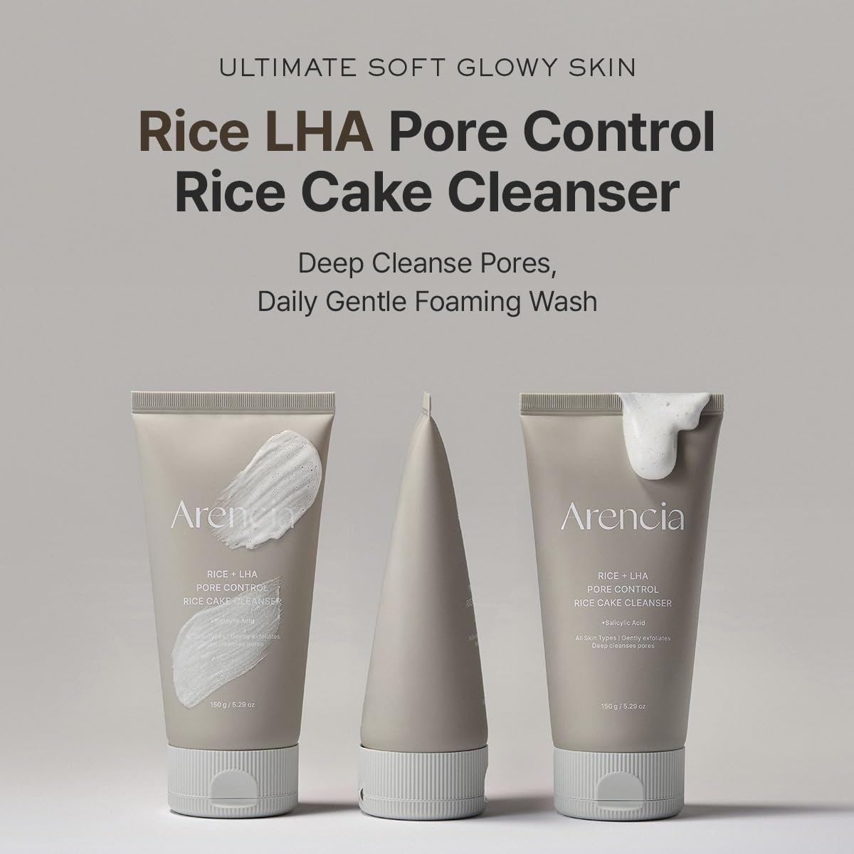 ARENCIA Rice Cake Cleanser being dispensed demonstrates easy, mess-free application